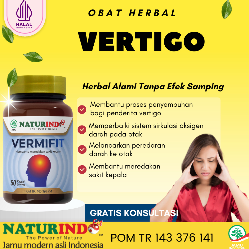 Obat vertigo sakit kepala ampuh pusing herbal migrain terus menerus menahun terampuh sakit kepala belakang melayang sempoyongan nyeri kepala Vermifit Naturindo