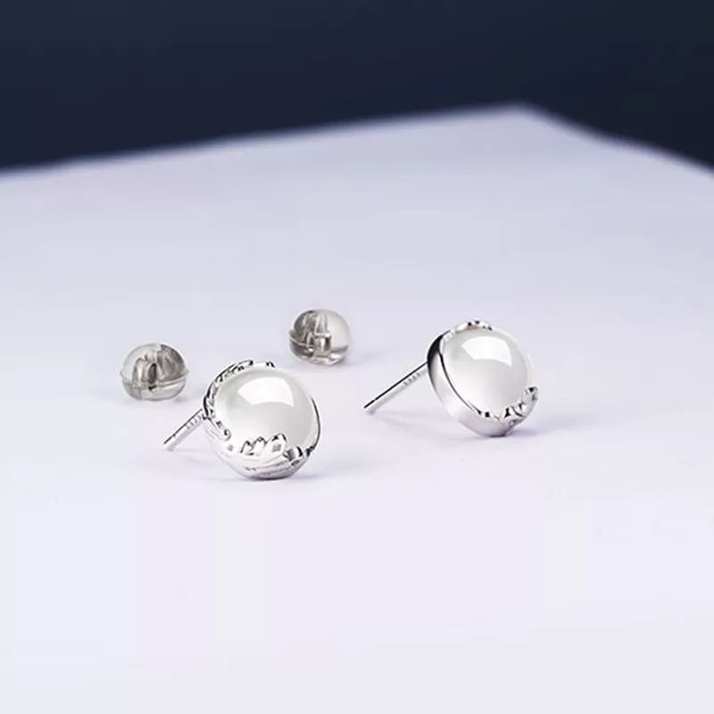 FerenHongXia Anting Stud Sterling Silver 925 Simple Dengan Batu Giok Alami Natural Untuk Wanita Perhiasan Jade