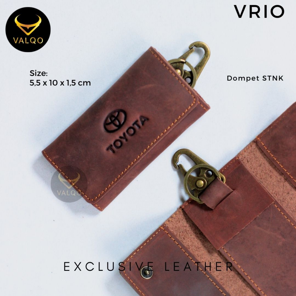 [VALQO] Dompet STNK Gantungan kunci VRIO CH Coklat kulit sapi untuk Mobil Motor bisa COD