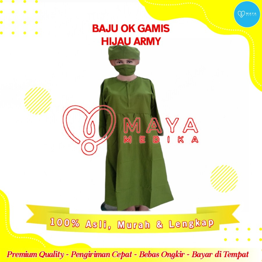 Baju OK Gamis Hijau Army Lengan Panjang Resleting