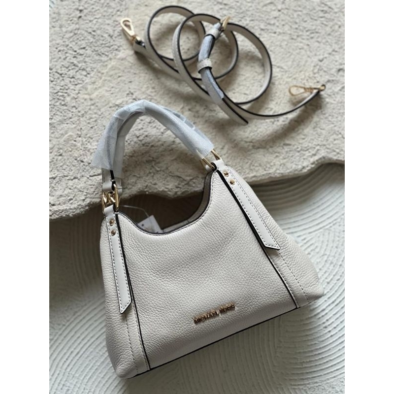 michael kors arlo small pebble leather warn cream