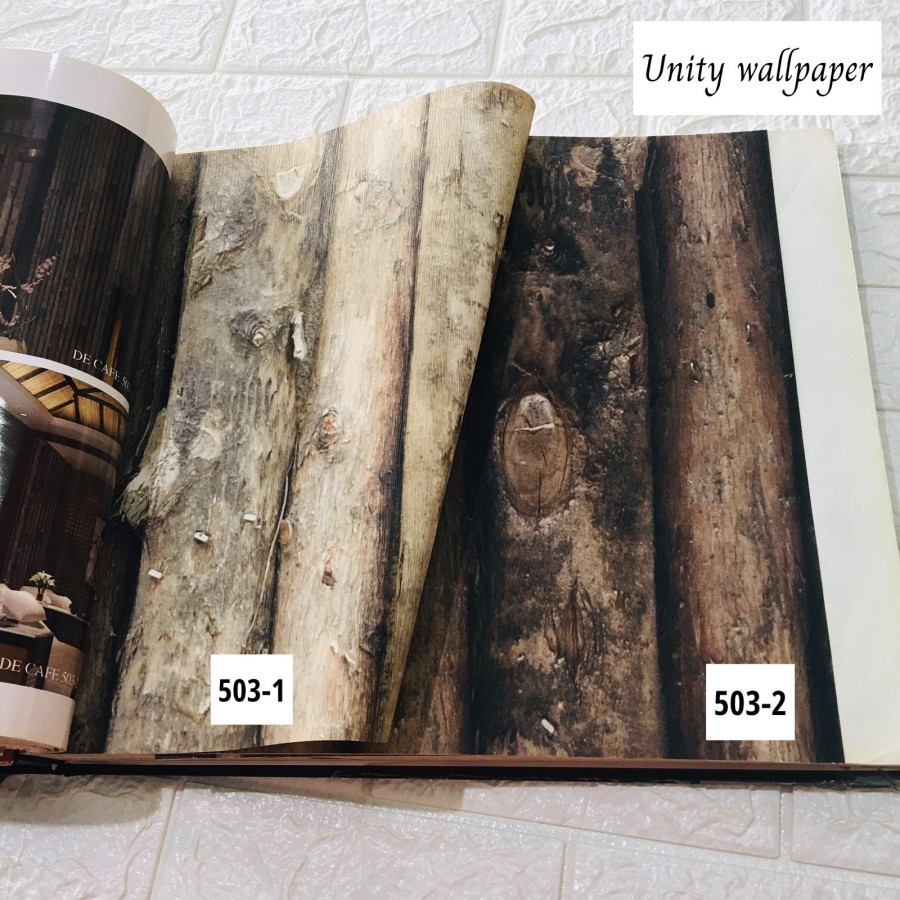 WALLPAPER DINDING  MOTIF KAYU COKLAT 3D MODERN SALE CAFE