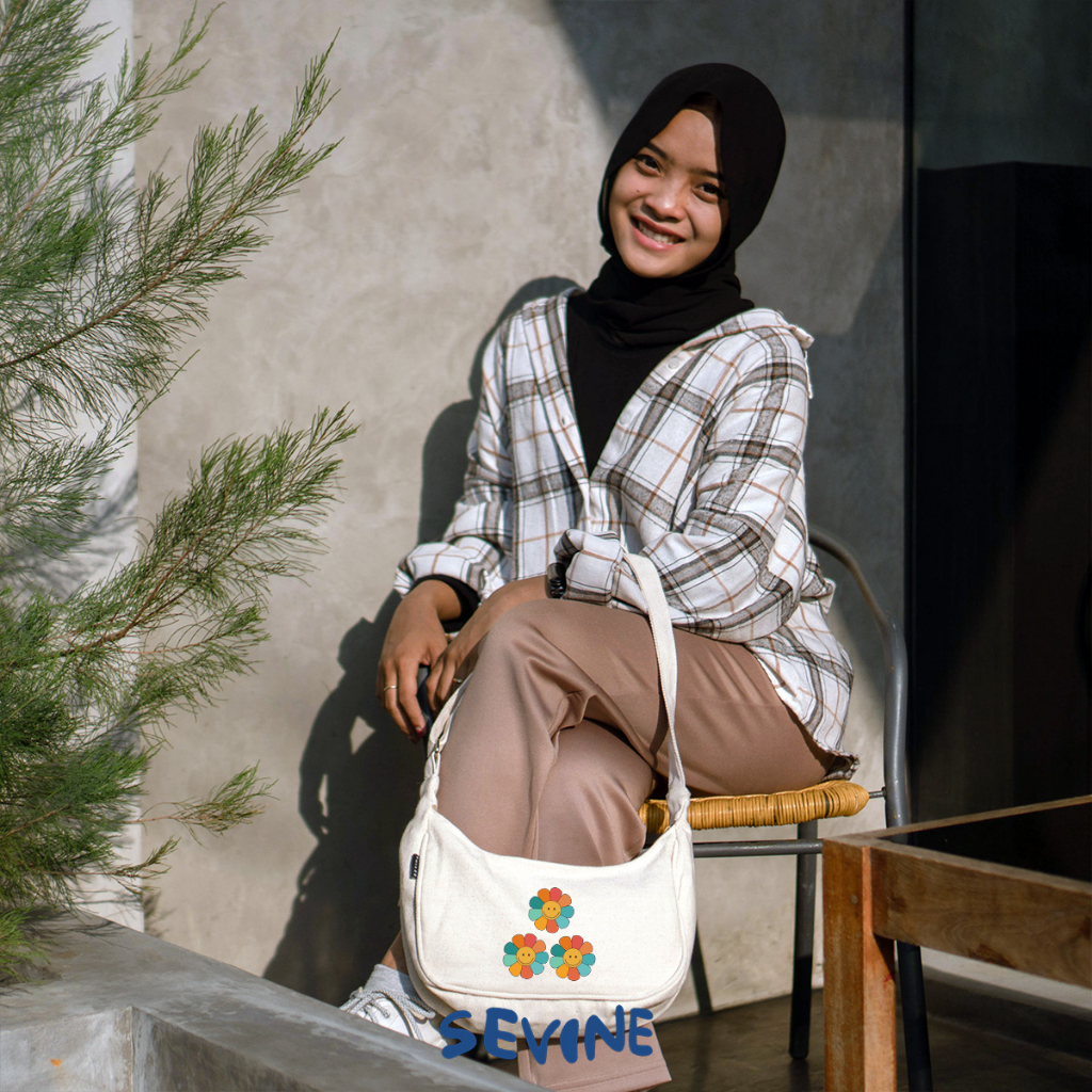 Sevine Luna Sling Bag Tas Selempang Wanita Tas Wanita Kuliah Kanvas Resleting Shoulder Bag Hand Bag - SLK