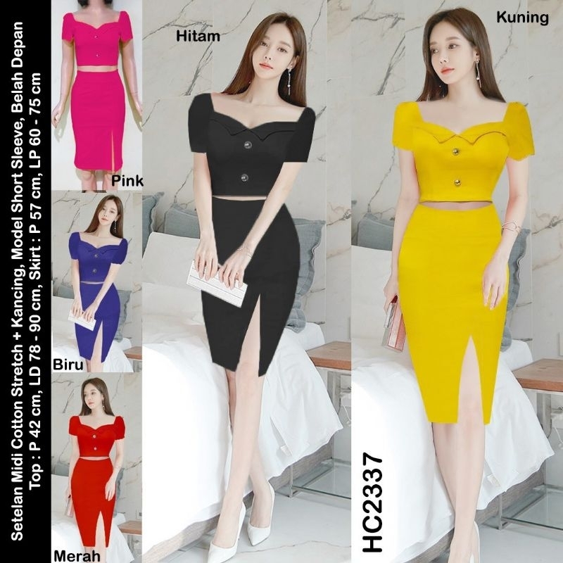 HC2337 Setelan Midi Cotton Stretch + Kancing  / Midi seksi / Sexy Midi / MidiDress / Gaun Pesta/ Setelan Rok Midi/ Dress Midi/ Dress Kat