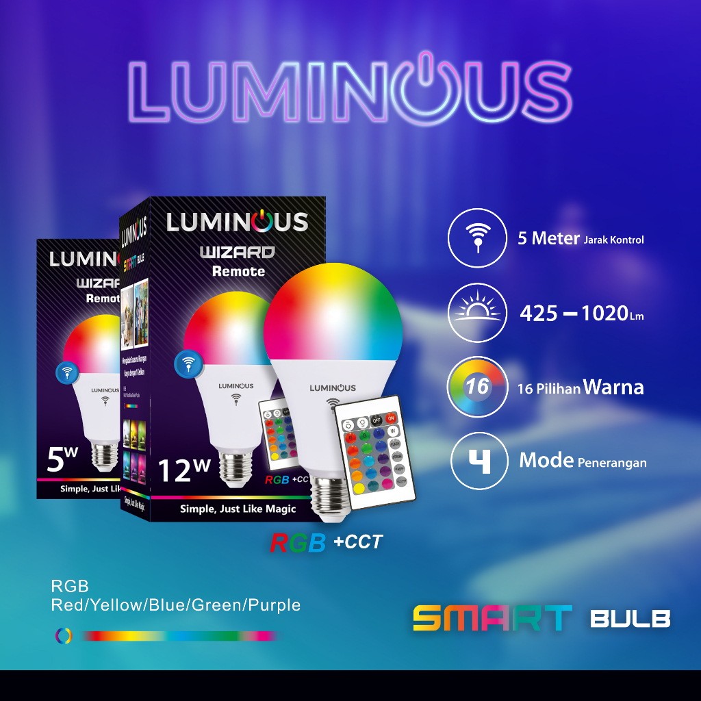 &quot;17 RB DOANG!&quot; LAMPU LED SMART BERUBAH WARNA LUMINOUS RGB LIGHT BULB WITH REMOTE CONTROL 15 WATT