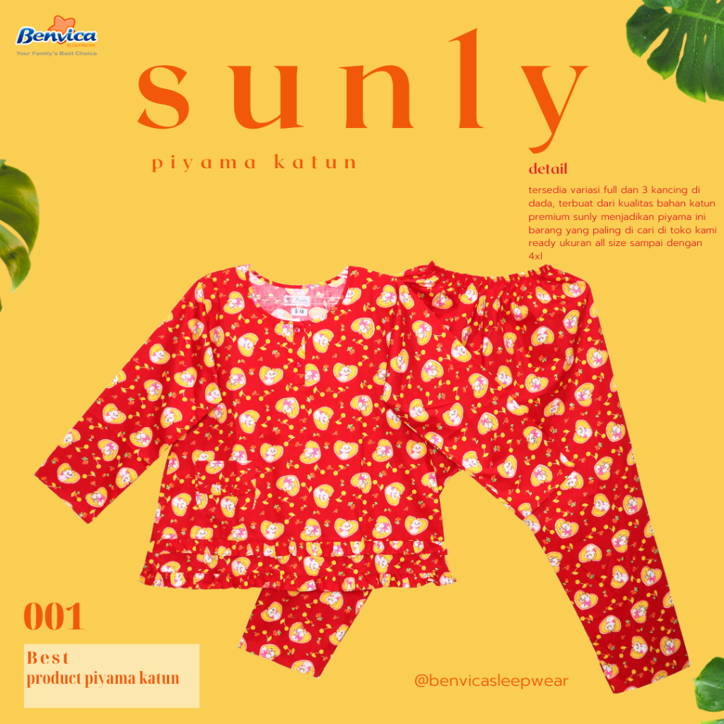 BAJU TIDUR PIYAMA KATUN PREMIUM SUNLY BANYAK MOTIF