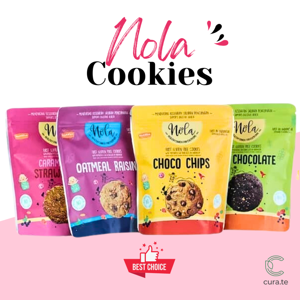 NOLA COOKIES GLUTEN FREE 75GR | SNACK BISKUIT SEHAT DIET TINGGI SERAT COOKIE BEBAS GLUTEN CHOCO CHIPS DARK CHOCOLATE STRAWBERRY OATMEAL RAISIN