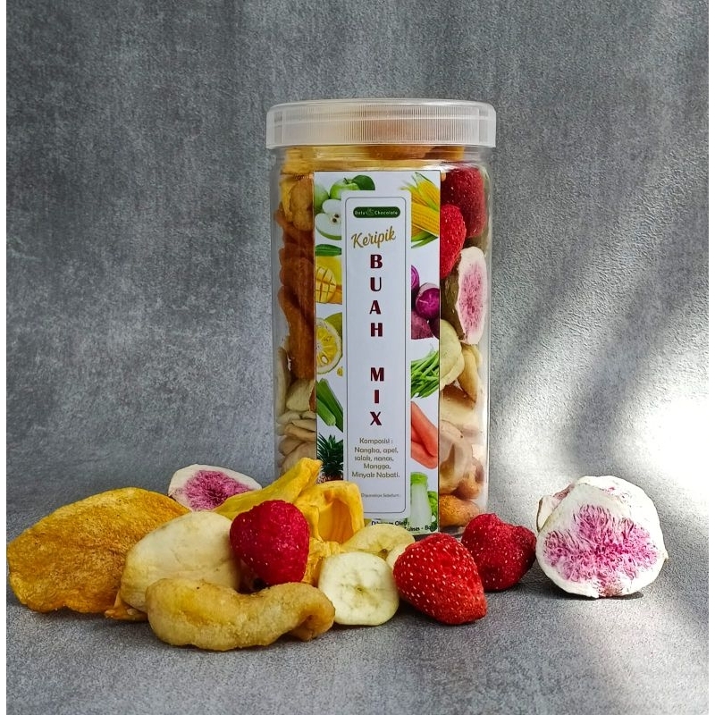 

YUMMY Mix Fruits Chips In Jar Premium - Dengan Buah Tin & Strawberry - Buah mix Buah Tin dan