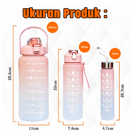 [ OBJ ] Botol Viral Gradasi 3in1 1 Set 2Liter + 900ml + 350ml Free Stiker 3D