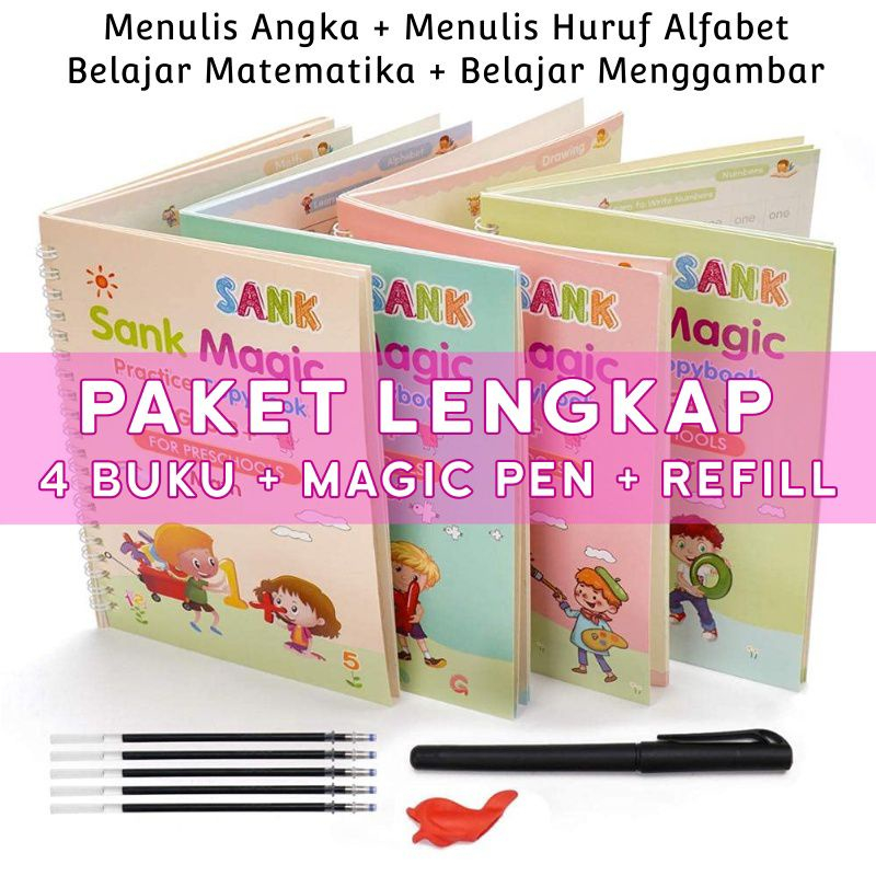 Sank Magic Book / Magic Practice Book 1 set isi 4 buku + pen + refill / Set Buku Latihan Belajar Men