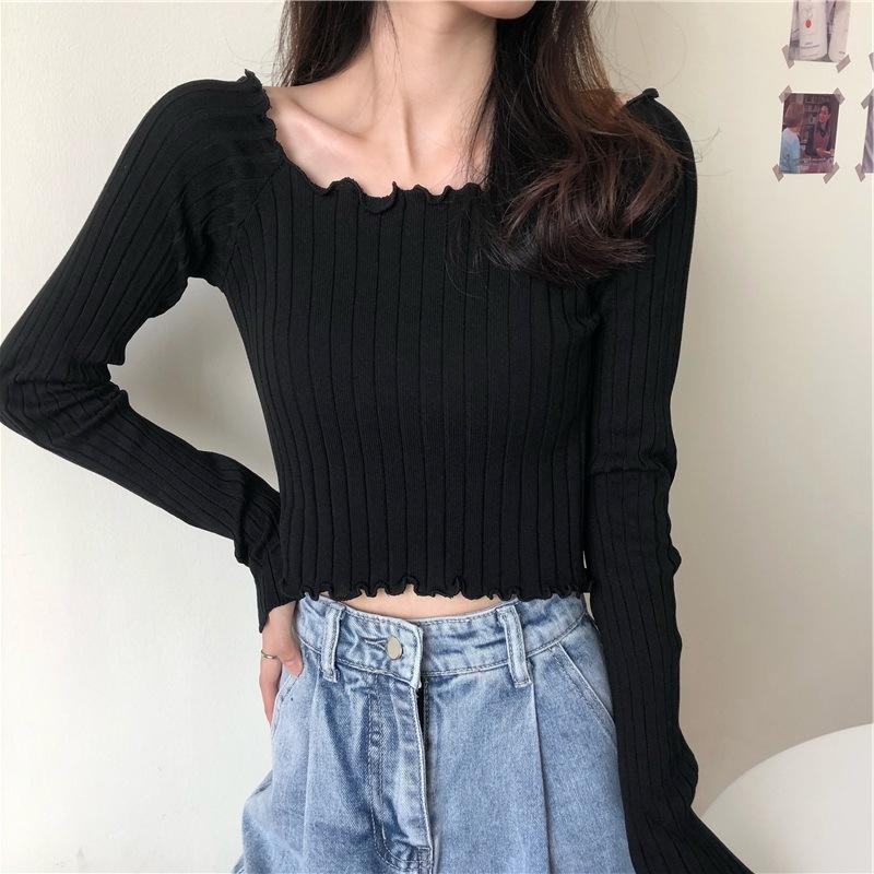 【 Bra Mall 】BJ-061 Crop Top Korean Style Knitwear Uneck Curly Import Premium | Atasan Crop Wanita Rajut Premium Import Kriwil Style