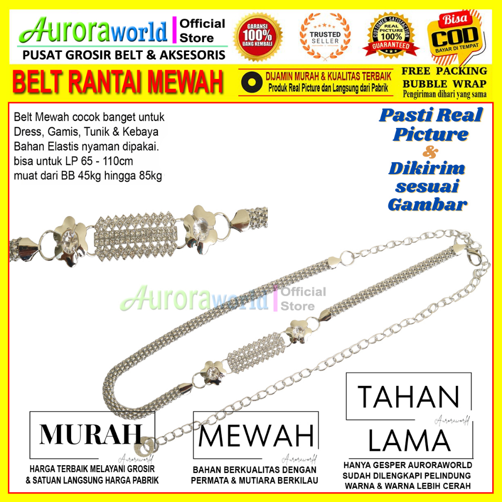 Auroraworld belt rantai sabuk rantai ikat pinggang untuk gamis, dress, tunik