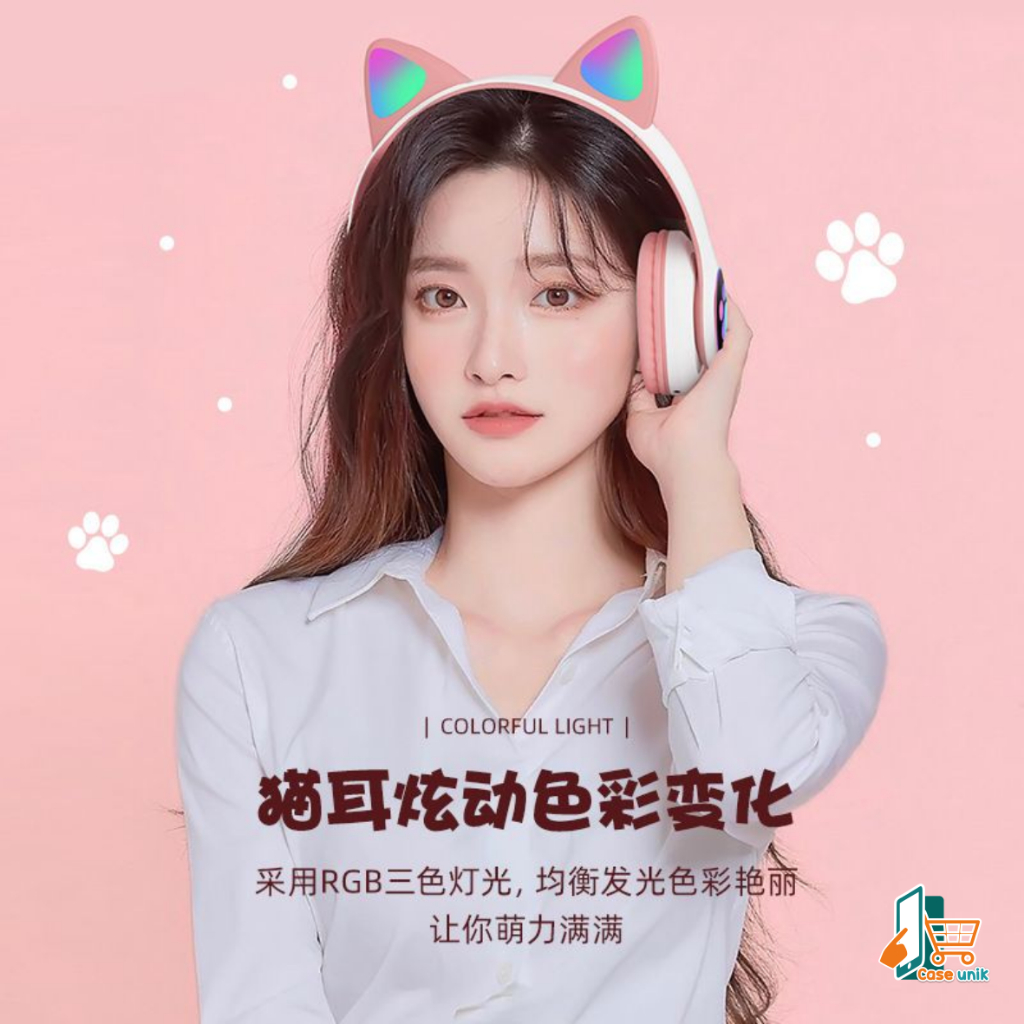 ￼HF BANDO HEADPHONE B39 STN28 KUCING KARAKTER LED COLOR HEADSET GAMING BLUETOOTH WIRELESS GAME HEADSET CAT EAR LED BANDO ANAK PEREMPUAN CEWEK WANITA HEADSET LED RGB HEADSET KOMPUTER HEADPHONE LAPTOP CS6058