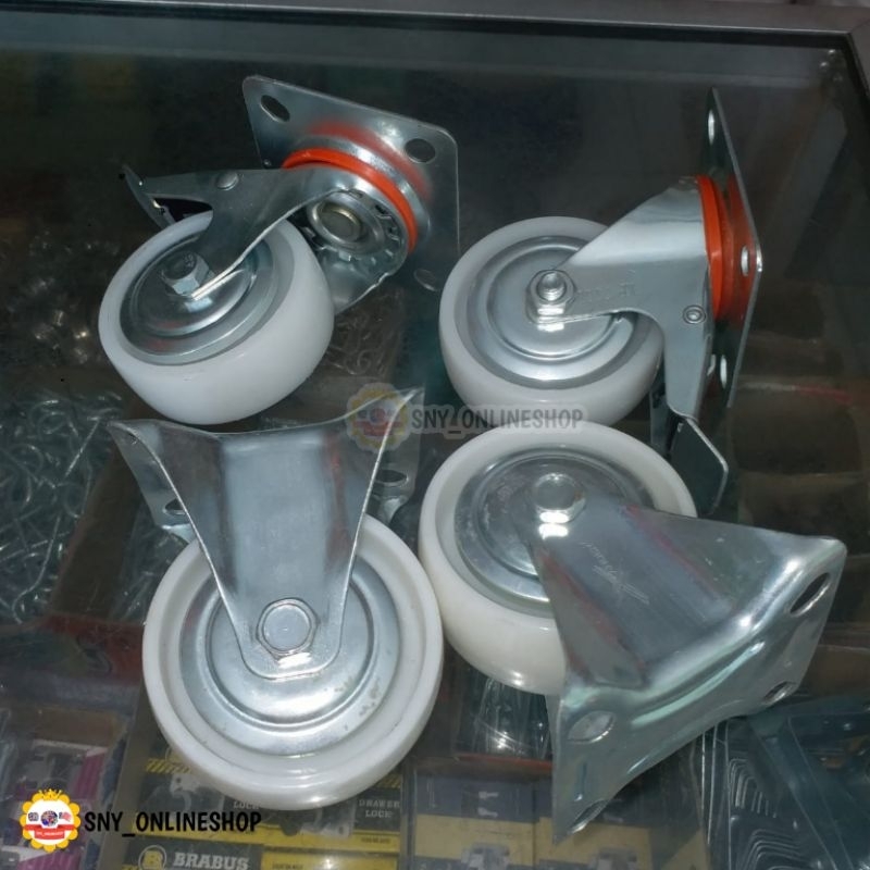 4pcs Roda Troli / Trolley / Roda Lori Nylon 4" Inch Rem / Kunci