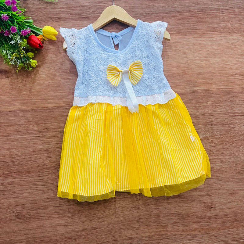 Dress anak 1 2 Tahun perempuan pita Tutu strip renda murah perempuan harian anak Baju viral (Dress adudupita)