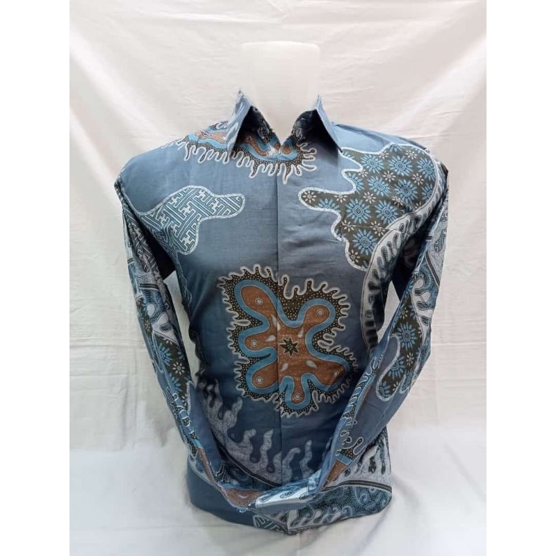Kemeja Batik Bintang Laut Biru Abu Katun Pria