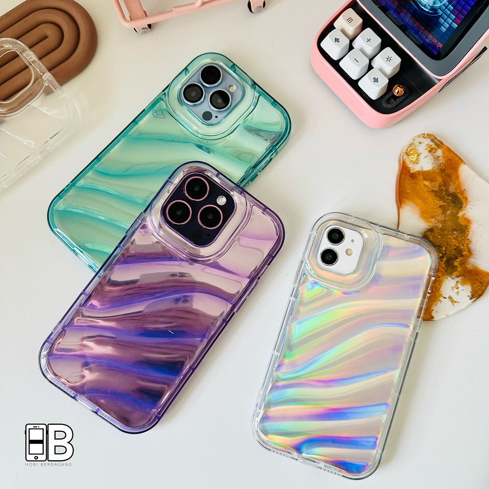 Mermaid Wave Casing Metalik Hologram dengan Airbag Gelombang Case iPhone X XR XS 11 12 13 14 PRO MAX