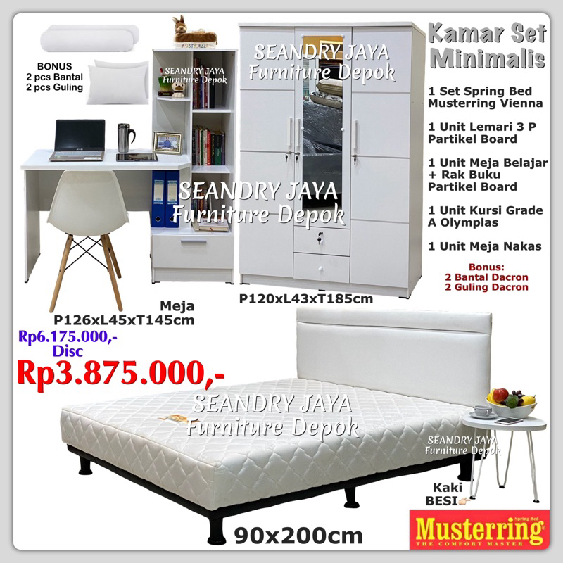 kamar set minimalis/paket harga special/promo murah/putih/simpel/estetic/SEANDRY JAYA Furniture Depo