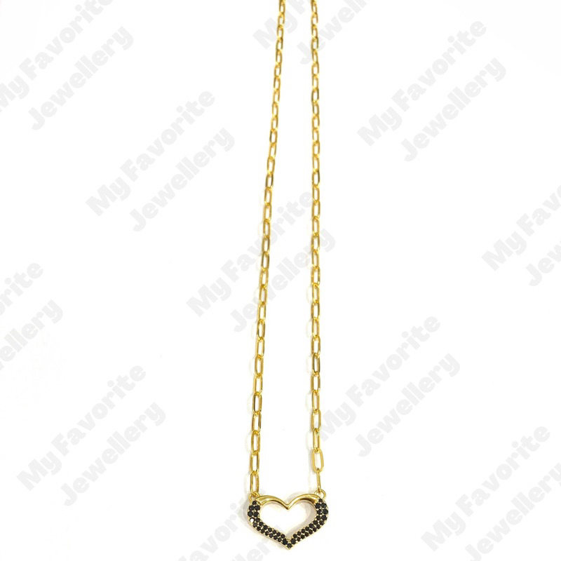 Kalung Paper Clip Love AD Hitam Emas Asli Kadar 70o