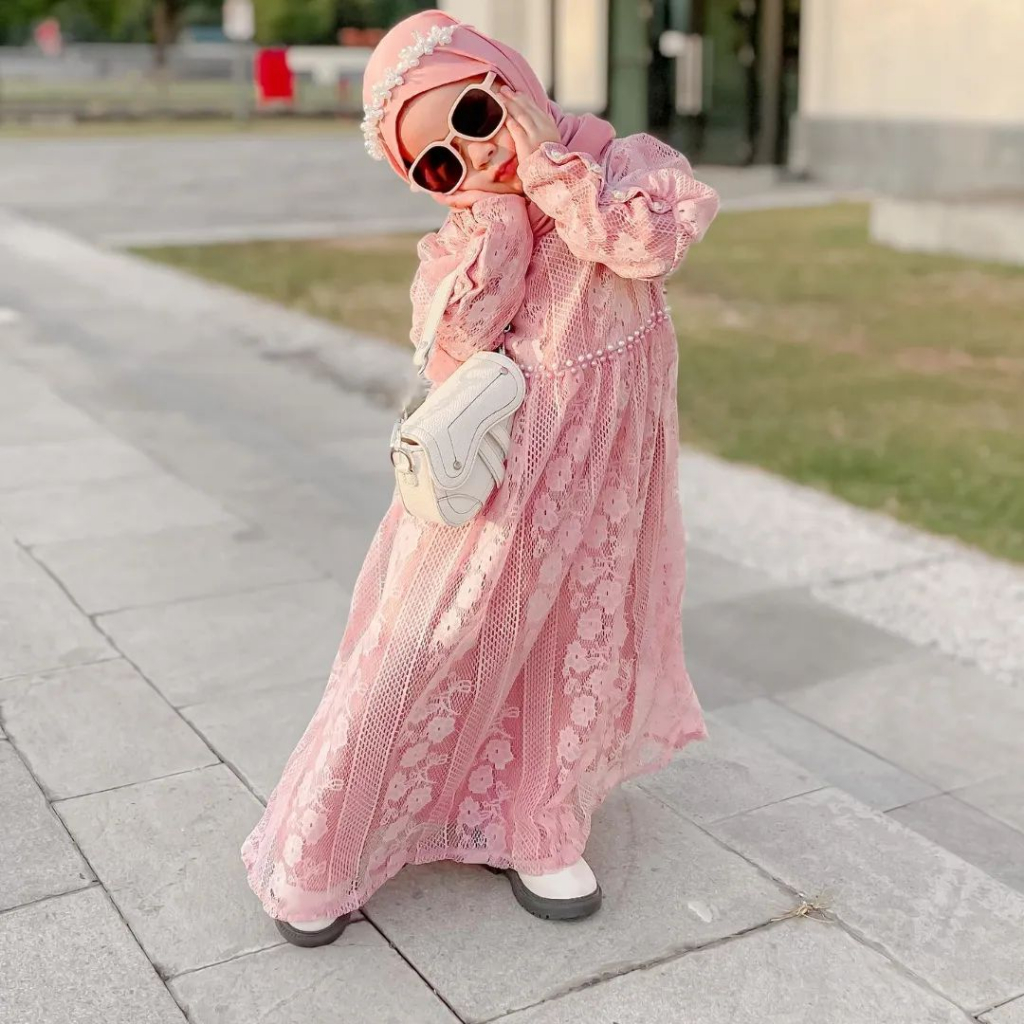 Gamis Anak Perempuan Terlaris Dress Raya Kondangan Seragaman Kakak&amp;Adik Aqila Dress Kids Size L 4-6 Tahun XL 7-9 Tahun Matt Brukat Malika Full Furing Fashion Muslim Anak Perempuan