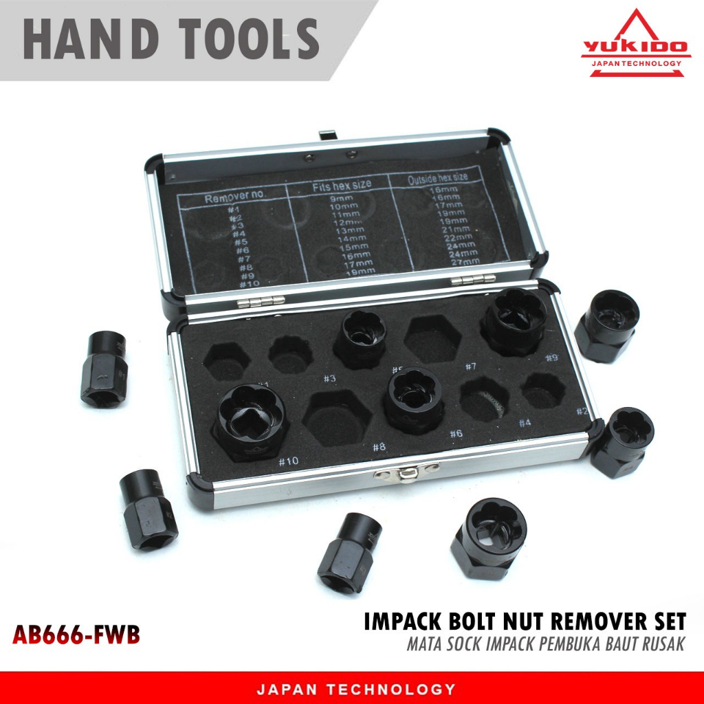 SET ALAT PEMBUKA BAUT MUR RUSAK BOLT NUT SHORT &amp; LONG BOX REMOVER EXTRAKTOR ISI 10PC