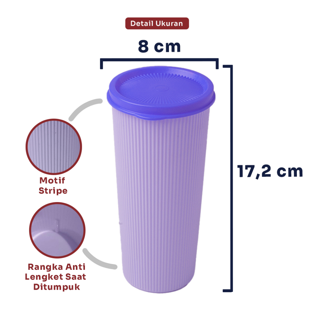 TANAKA TUMBLER GELAS TUTUP PLASTIK STRIPE 620ML - PASTEL MACARON