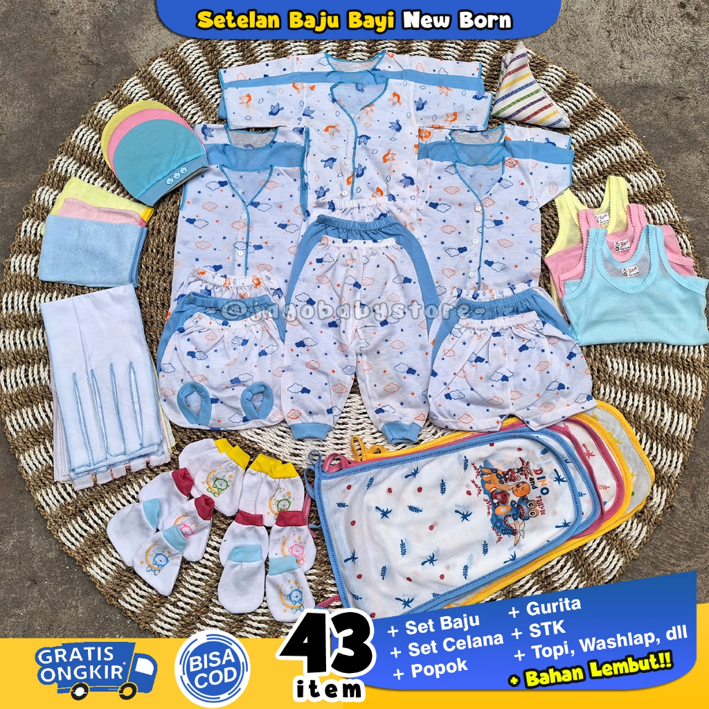 43 Pcs paket lahiran Lengkap, Baju Bayi New Born, Sartaki, Baju Bayi, Celana Bayi, Kado Bayi, Baby Gift Set Murah