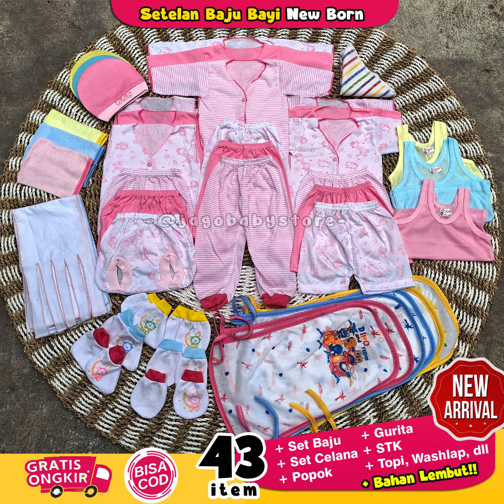 43 Pcs paket lahiran Lengkap, Baju Bayi New Born, Sartaki, Baju Bayi, Celana Bayi, Kado Bayi, Baby Gift Set Murah