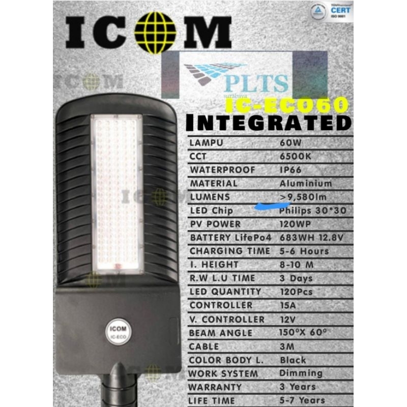 Lampu PJU solar cell 60watt original icom ic eco