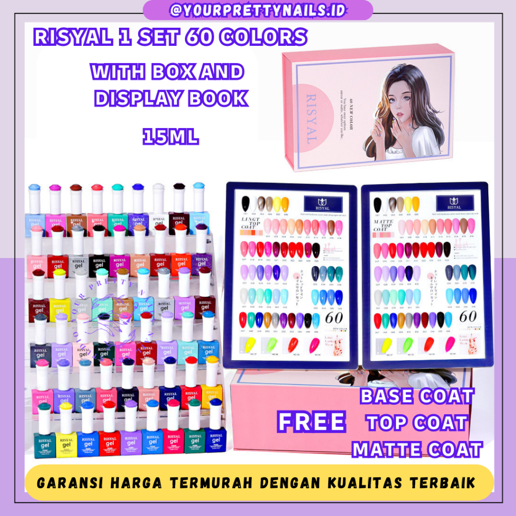 RISYAL 1 SET NAIL GEL POLISH 120 COLORS / 60 COLORS SET NAIL POLISH UV GEL KUTEK KUKU CAT KUKU 1 SET