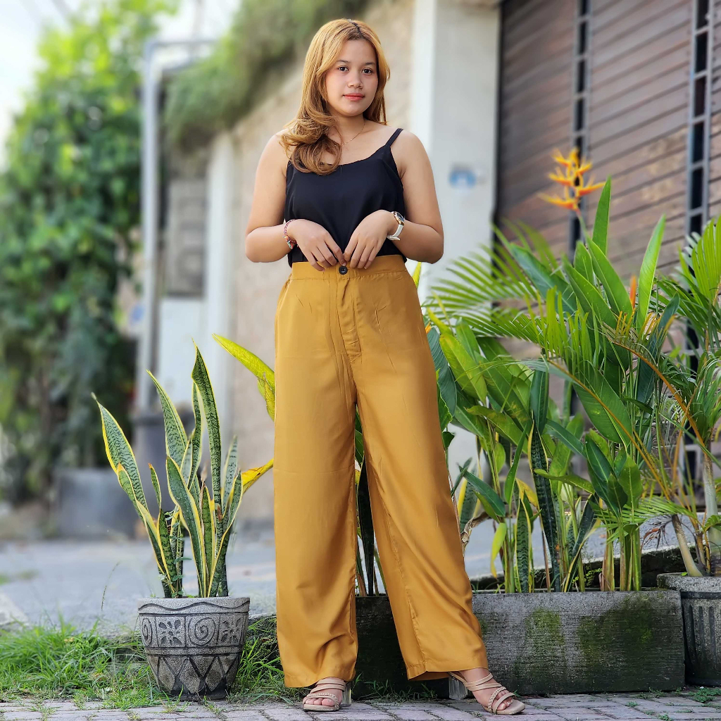 Celana Kulot Wanita Highwaist Kekinian Ala Korea Basic HW Pinggang Karet Ada Resleting