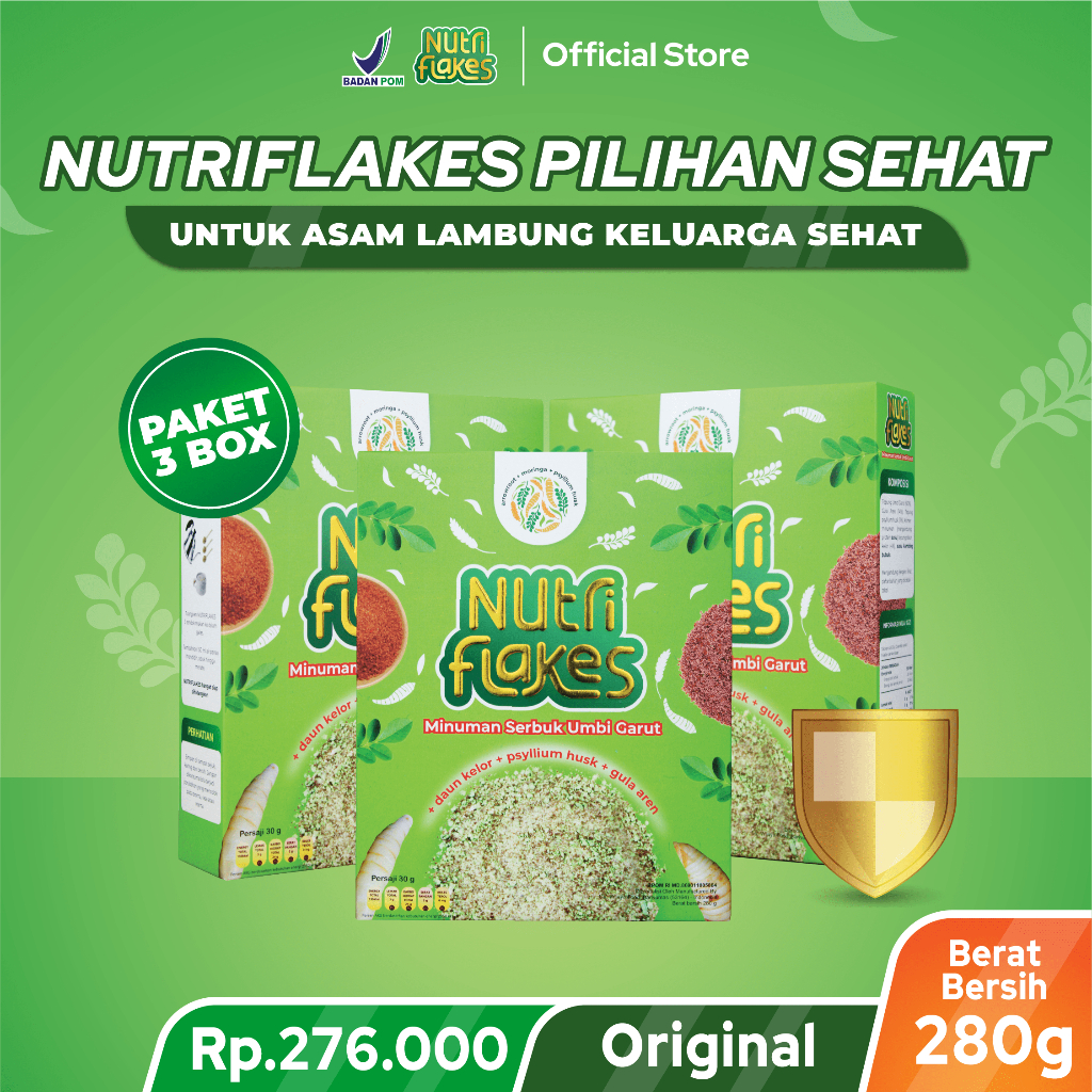 Nutriflakes Umbi Garut Asam Lambung, Maag dan Gerd 3 Box