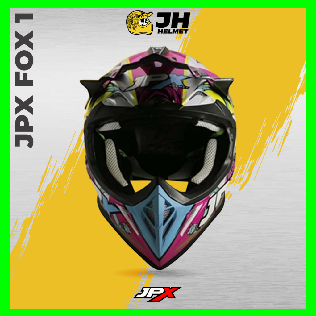 Helm JPX Cross Fox1 X28 Rose Pearl White Glossy | Fox 1 Trail | Helm Full Face | JUAL HELM