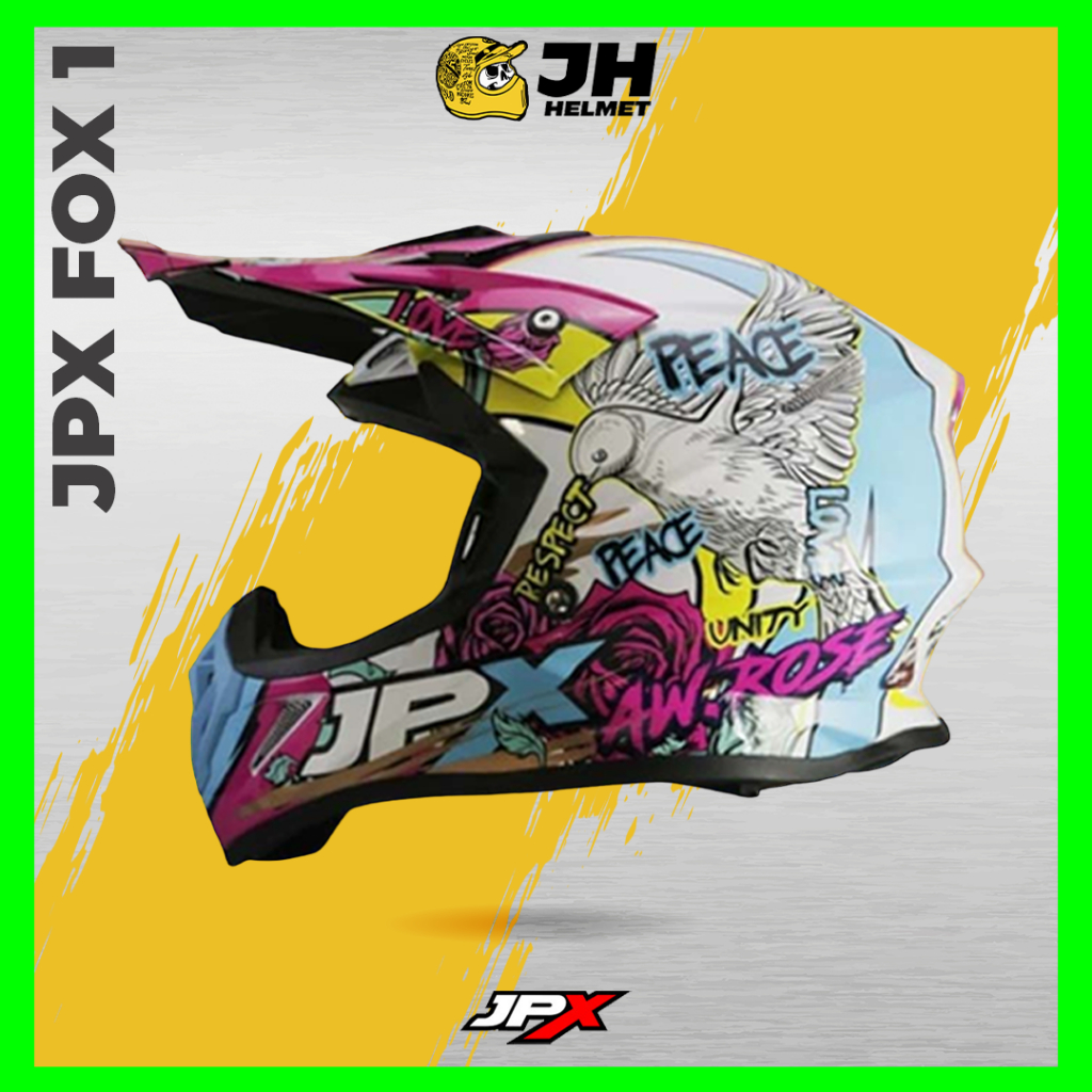 Helm JPX Cross Fox1 X28 Rose Pearl White Glossy | Fox 1 Trail | Helm Full Face | JUAL HELM