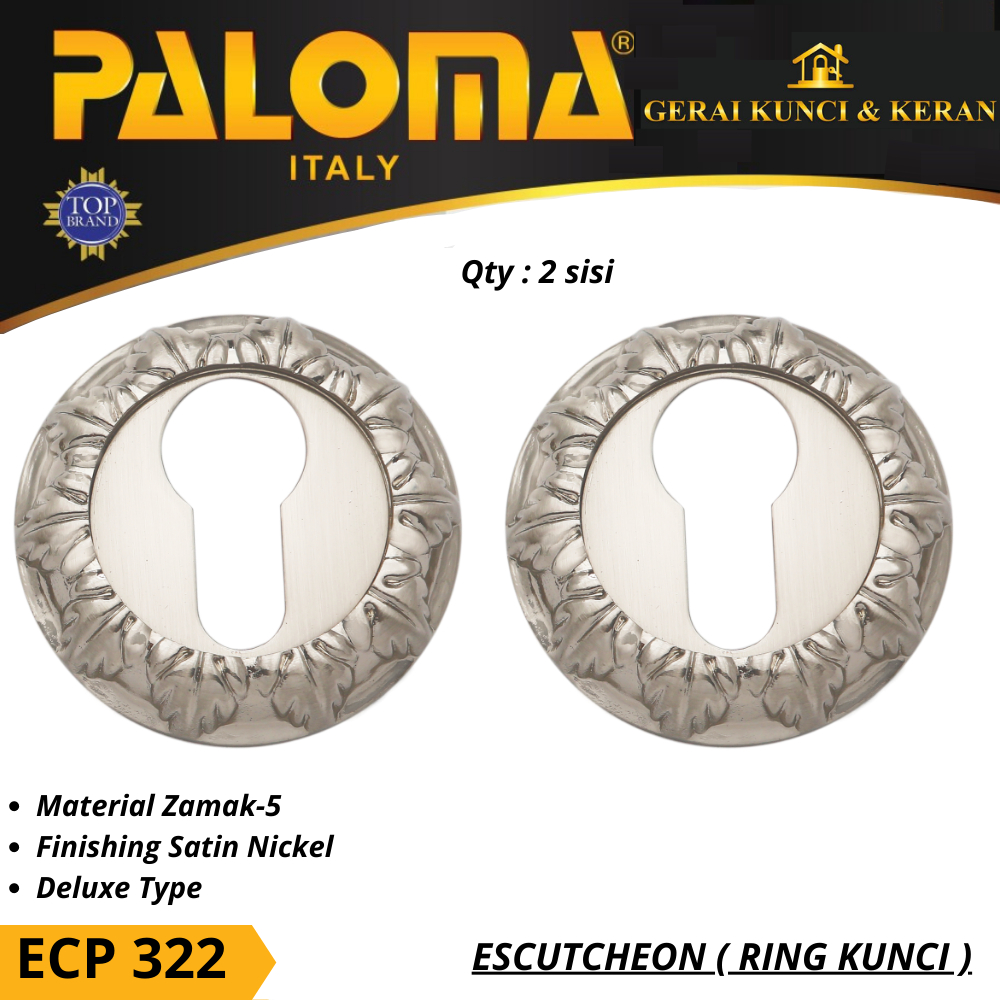 PALOMA ECP 322 RING KUNCI BULAT ESCUTCHEON DELUXE COVER TUTUP CYLINDER KUNCI SATIN NICKEL