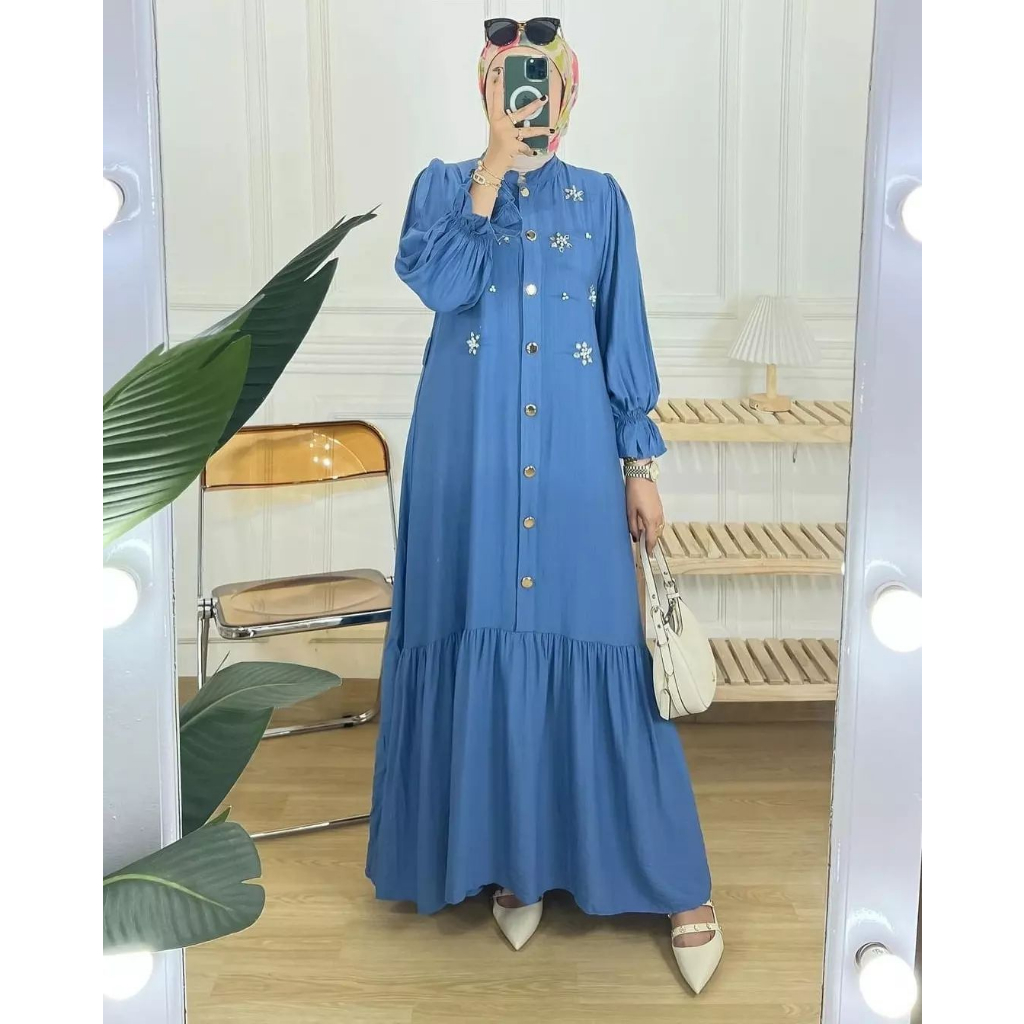 LYRA DRESS GAMIS CRINKLE DRESS WANITA TERBARU 2023 GAMIS WANITA BAHAN CRINGKLE APLIKASI BORDIR MEWAH