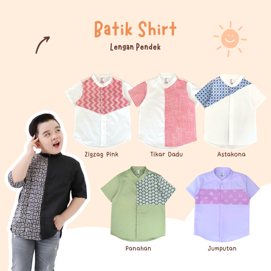 Yobebee Kemeja Batik Tangan Pendek Anak Laki Laki Usia 2 4 6 8 10 12 Tahun Baju Atasan Kids Casual Formal Katun Kemeja Anak Cowok Kerah Chiangi Koko Couple Kembaran Anak dan Ayah