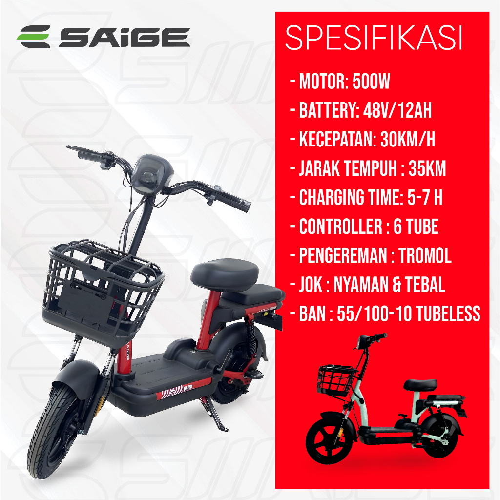 SAIGE LEDY LITE Sepeda Listrik Mopit Selis 48V/12AH 48V 12AH 48/12 Garansi Resmi