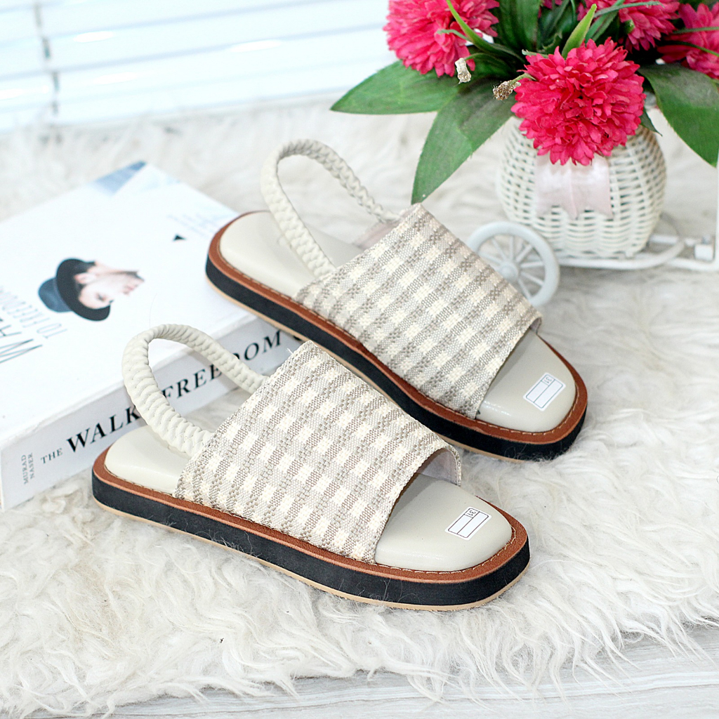 Sandal anak selop flat tali belakang motif kotak kotak - VALERY KIDS