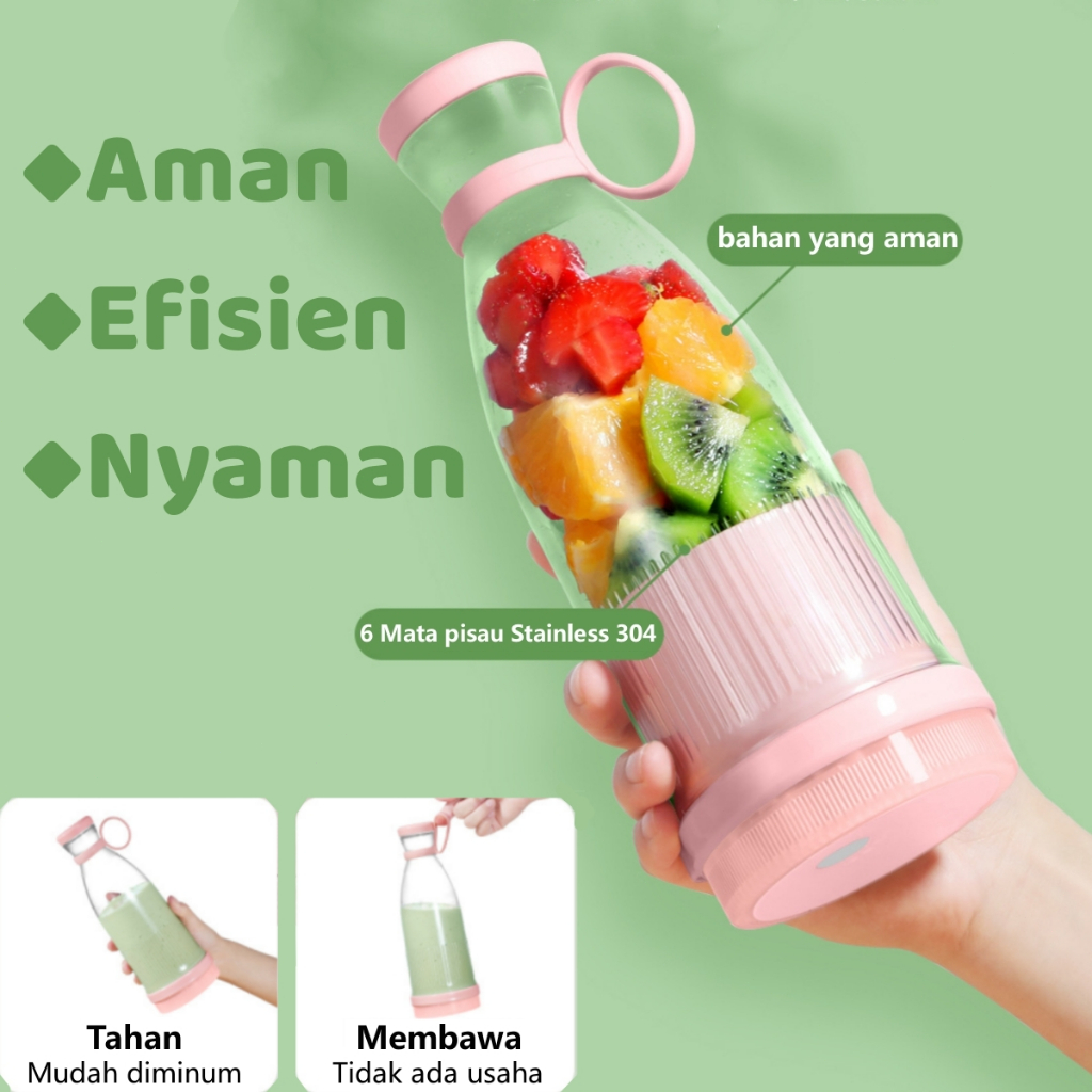 COD 380ML Portable Blender Mini Juicer Stainless 6 Mata Pisau Blander Jus Buah Port Charger USB Electric Blender