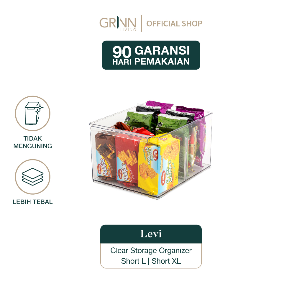 GRINN LIVING Levi Short Large Storage Organizer Kotak Bening / Transparan / Wadah / Tempat Penyimpanan Snack / Cemilan / Bumbu Dapur / Serbaguna / Aesthetic