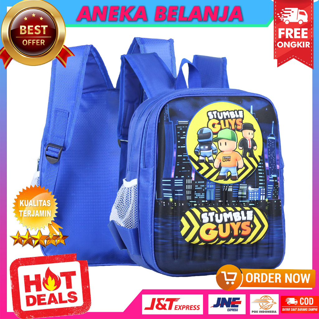 Tas Anak Cowok Sekolah Emboss 3D Motif Stumble Guys Biru Terbaru Ransel Anak Laki Laki Trendy PAUD TK SD Import Bahan Kuat Awet Bacpack Anak Ngaji LES TPQ Fashionable Murah Tas Gendong Anak Hangout Premium Berkualitas Tas Punggung Anak Kekinian Terlaris