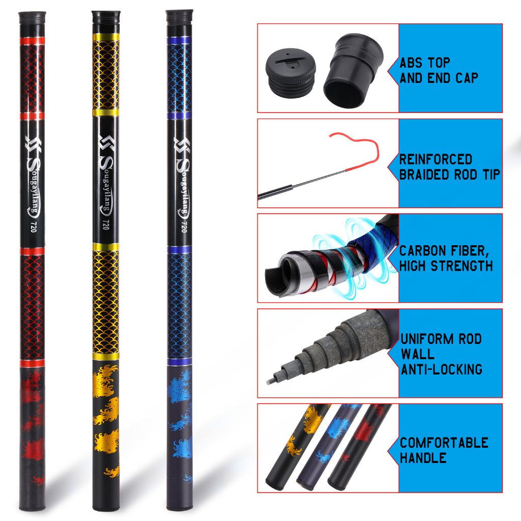 Joran Tegek Fishing Rod Carbon Tegek Panjang 2.7m 3.6m 4.5m 5.4m 6.3m 7.2m Fishing Pole Fishing Float Set joran tegek