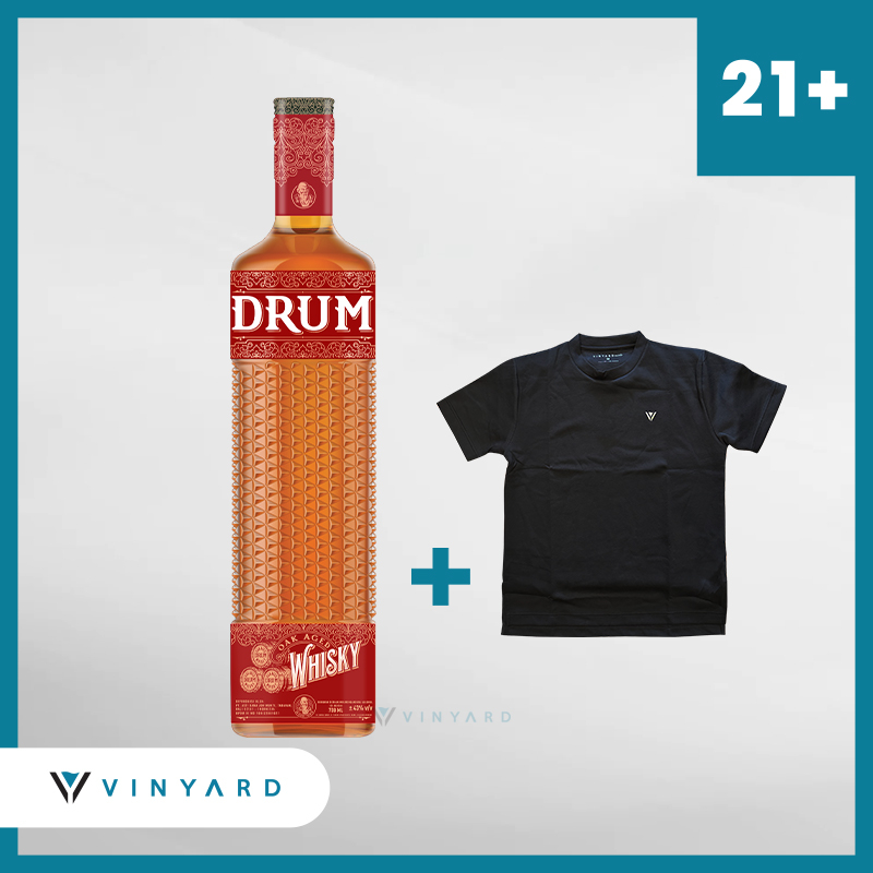 Bundling Drum Red Label 700 ml + T-shirt Vinyard Black (Original &amp; Resmi By Vinyard )