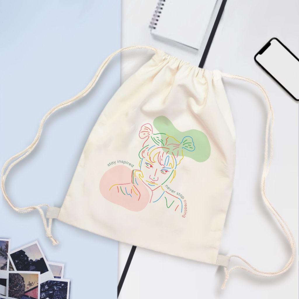 Tas Serut Kanvas MotIf Aesthetic Girl / String Bag