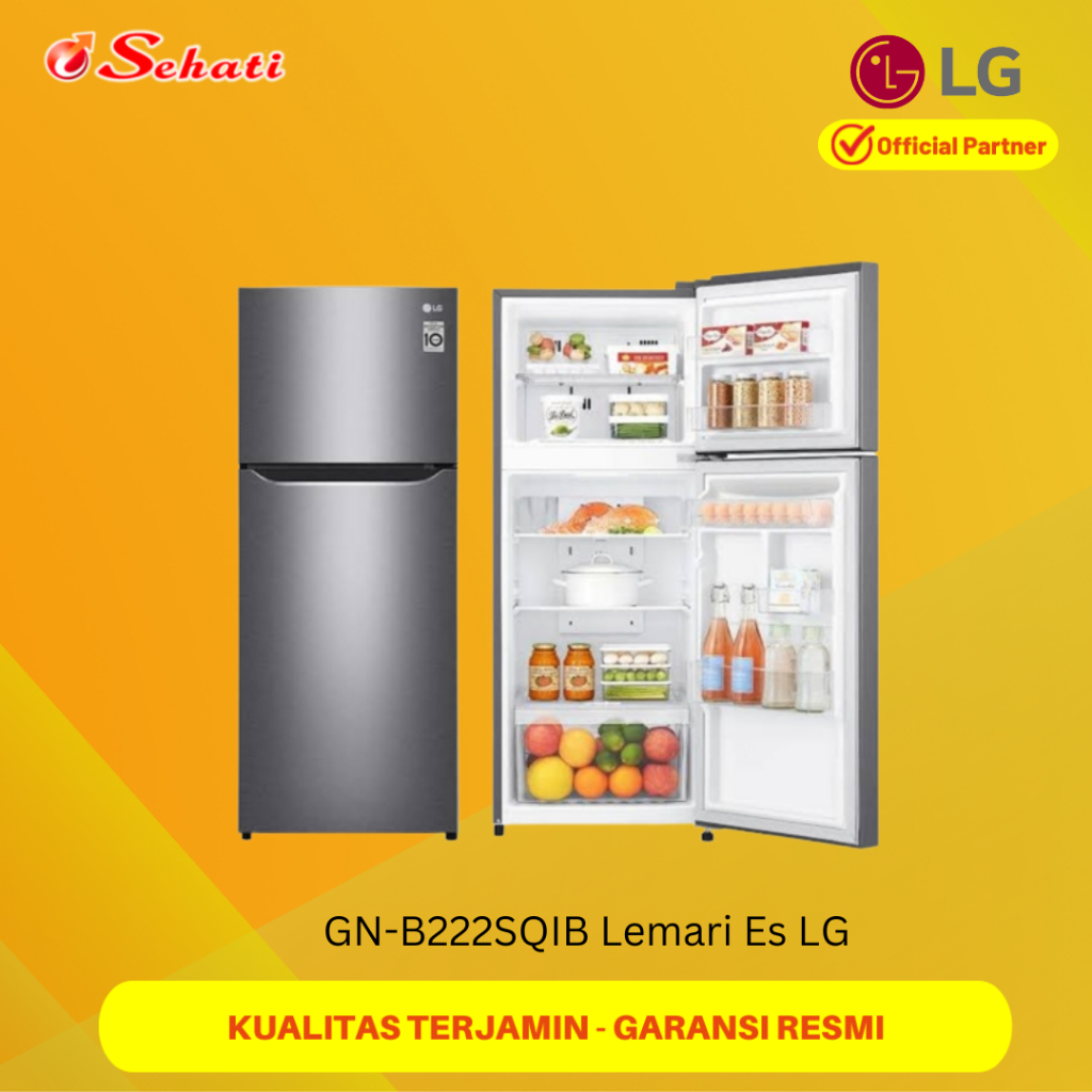 LG GN-B222SQIB Lemari Es LG Smart Inventer Diagnosis Kulkas 2 Pintu [225 L] Tempered Glass Shelves