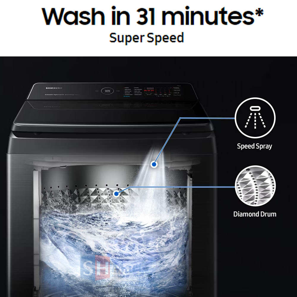 MESIN CUCI SAMSUNG 1 TABUNG 18 KG WA18CG6886BVSE / WA18CG WITH ECOBUBBLE™ GARANSI RESMI