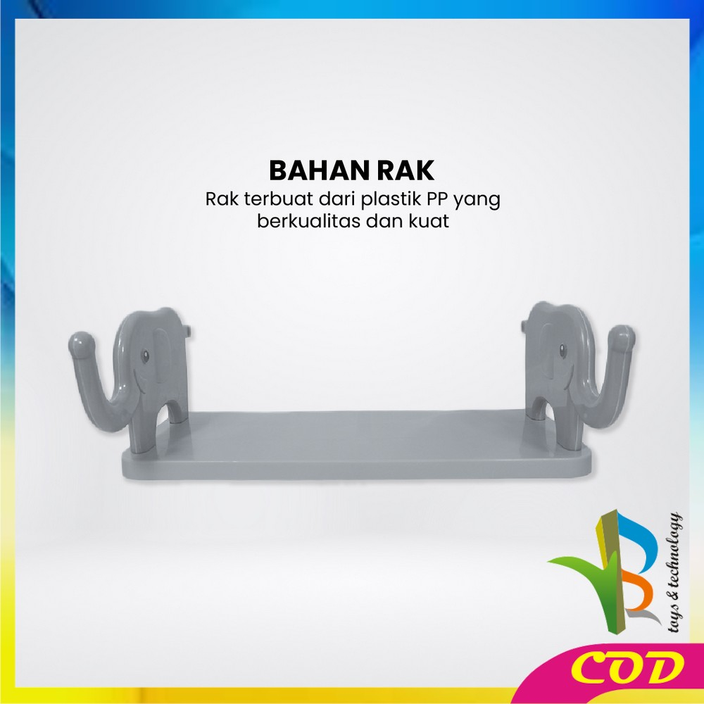 RB-C864 Rak Dinding Tempel Kamar Mandi Motif Gajah Tanpa Paku Serbaguna / Rak Dapur dengan Gantungan / Rak Gantung Multifungsi Storage Rack Import