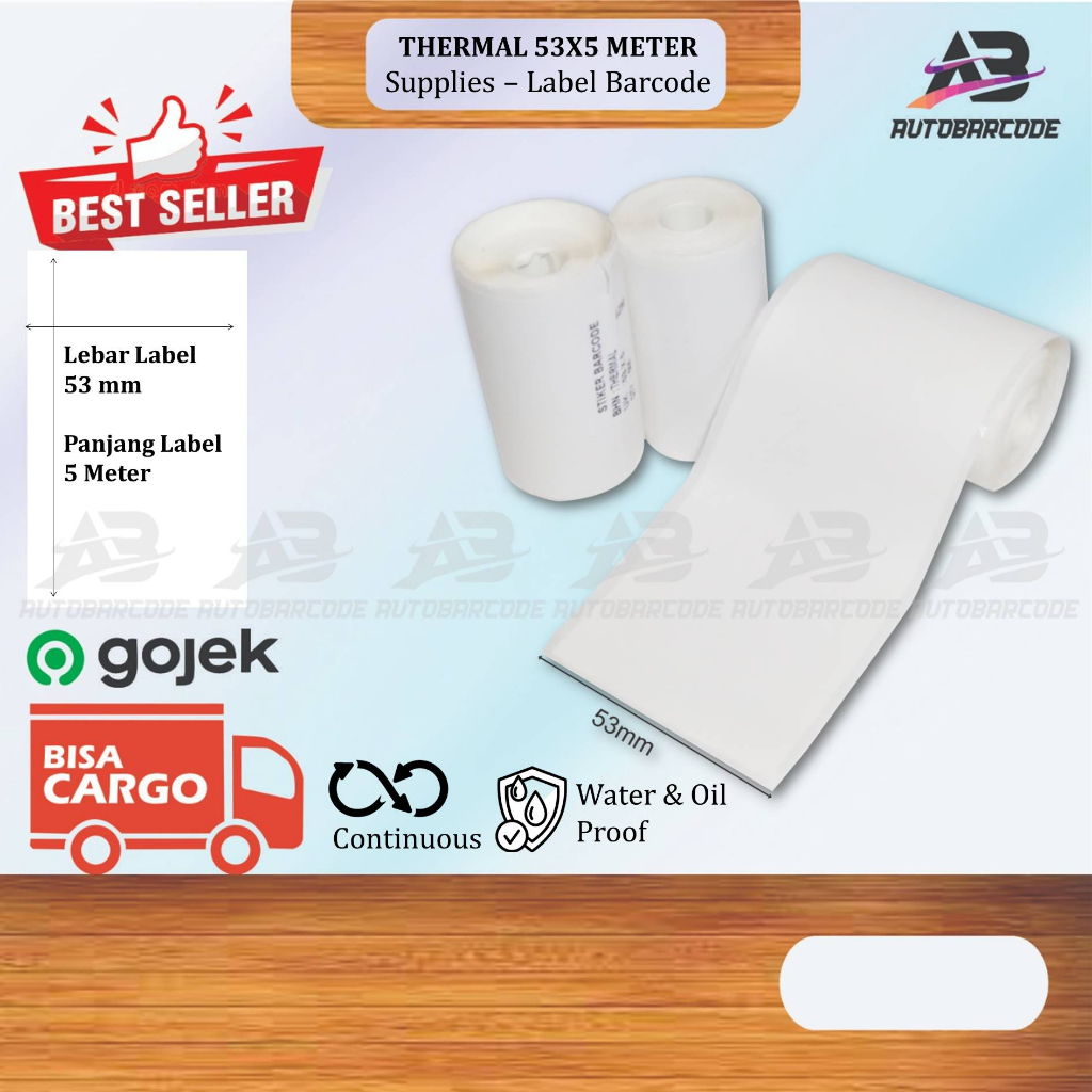 

Stiker Label 53X5M Continuous Resi Sticker Cocok Printer 58MM Portable Alamat Pengiriman Con 53X5 53