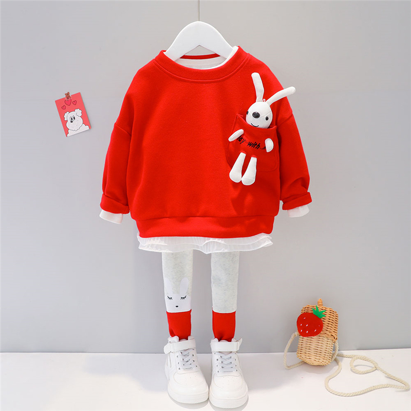 setelan baju anak perempuan lengan panjang usia 6 bulan - 5 tahun motif RED BUNNY lucu import premium